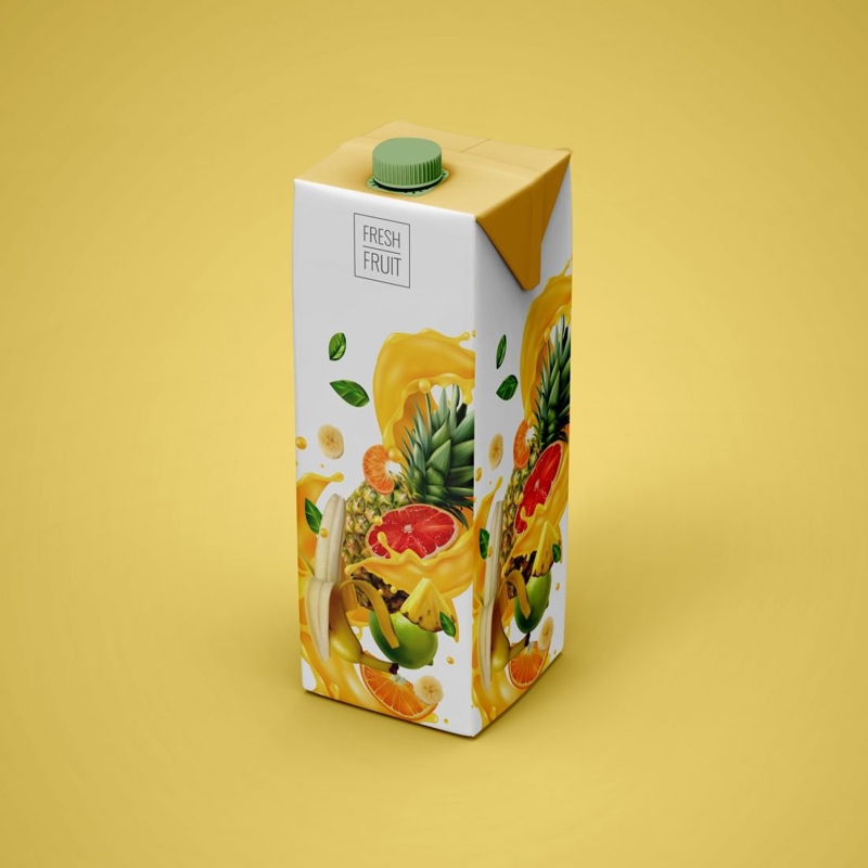 فایل ماک‌آپ جعبه آبمیوه کاغذی - Paper Juice Box Mockup