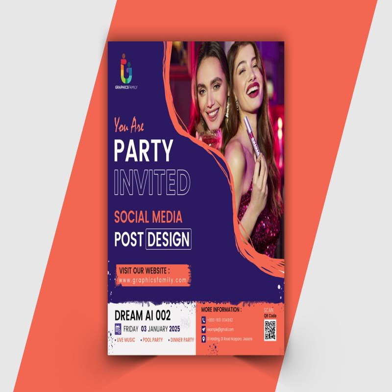 فایل قالب طراحی پست رسانه اجتماعی دعوت شده به مهمانی، تصویر برداری - Party invited social media post design template vector image