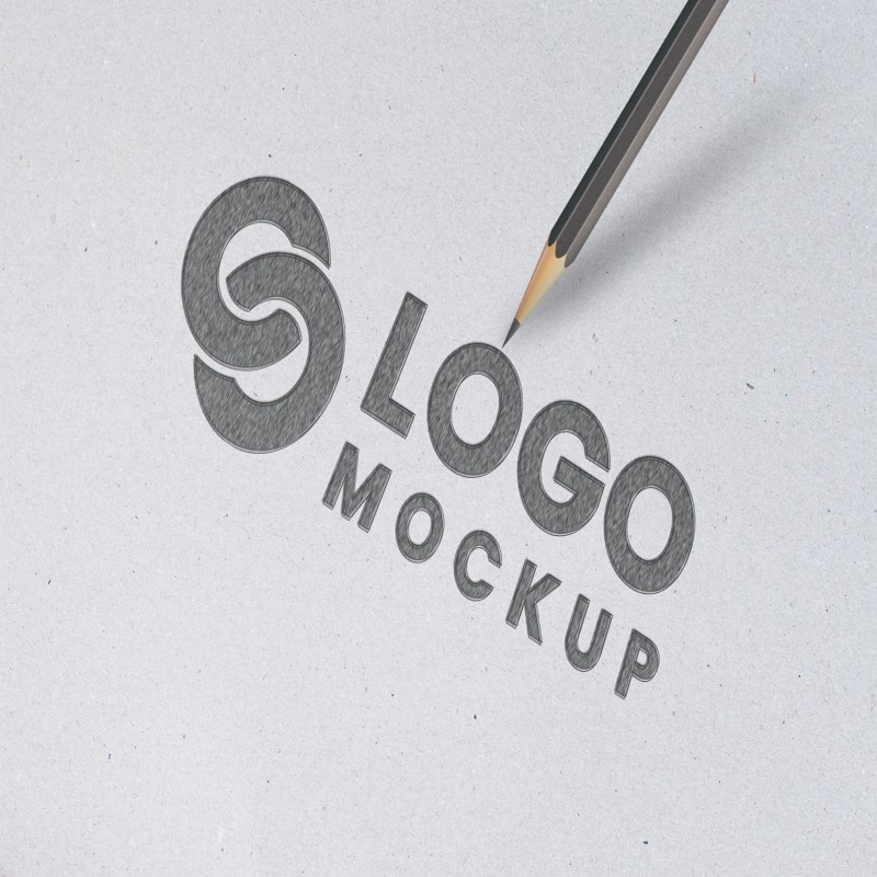 فایل موکاپ لوگو با طرح مداد - pencil sketch logo mockup