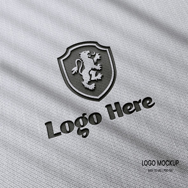 فایل موکاپ لوگو پنبه‌ای برش لیزری واقع‌گرایانه با پس‌زمینه خاکستری - Photo realistic Laser Cut cotton Logo Mockup with Gray Background