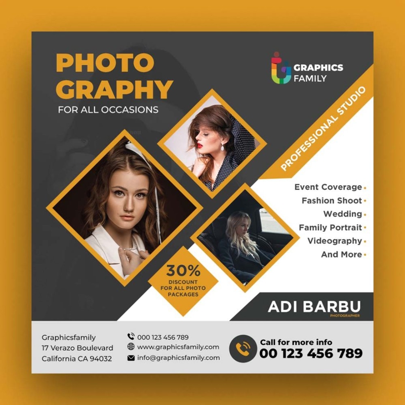 فایل الگوی طراحی پست رسانه اجتماعی عکاس - Photographer Social Media Post Design Template