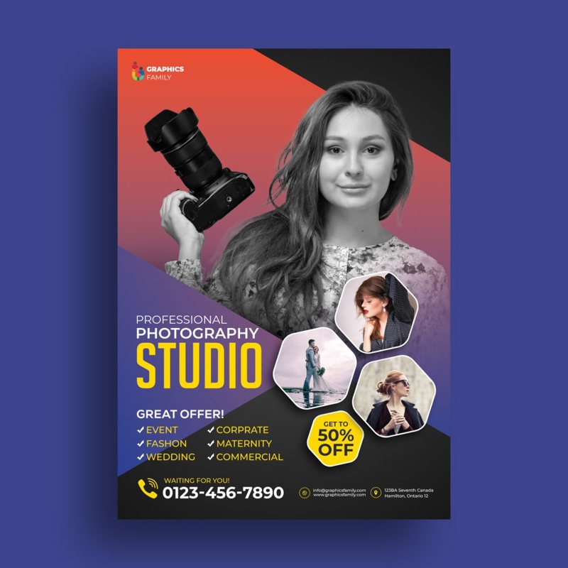 فایل قالب بروشور عکاسی با تصویر psd - Photography flyer template psd image