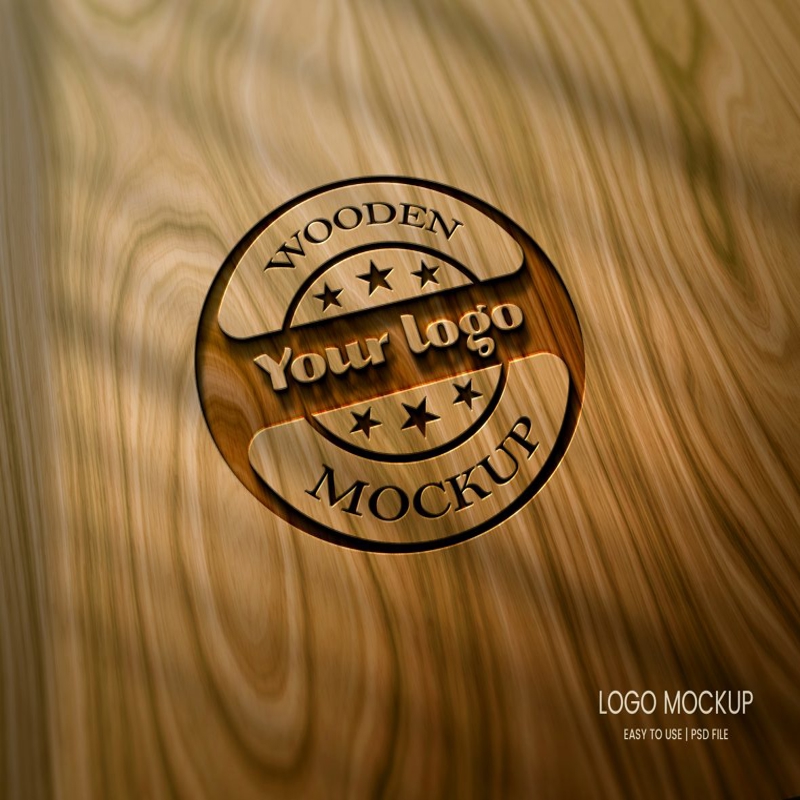 فایل موکاپ لوگو چوبی حکاکی شده با برش لیزری واقع‌گرایانه - Photorealistic Laser cut Engraved Wood Logo Mockup