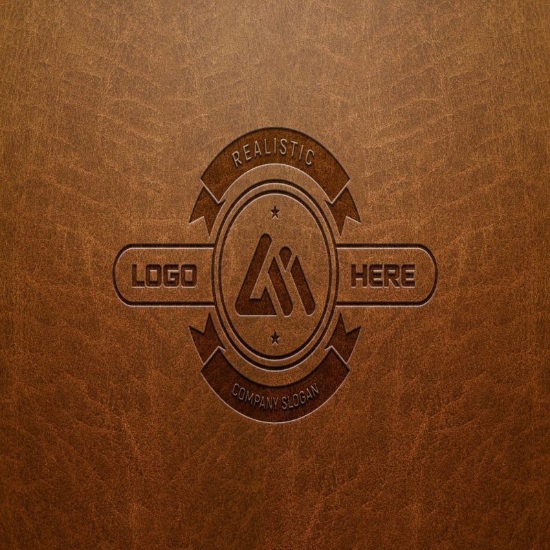 فایل موکاپ لوگو واقع‌گرایانه روی زمینه چرم - Photorealistic Logo Mockup on Leather Background
