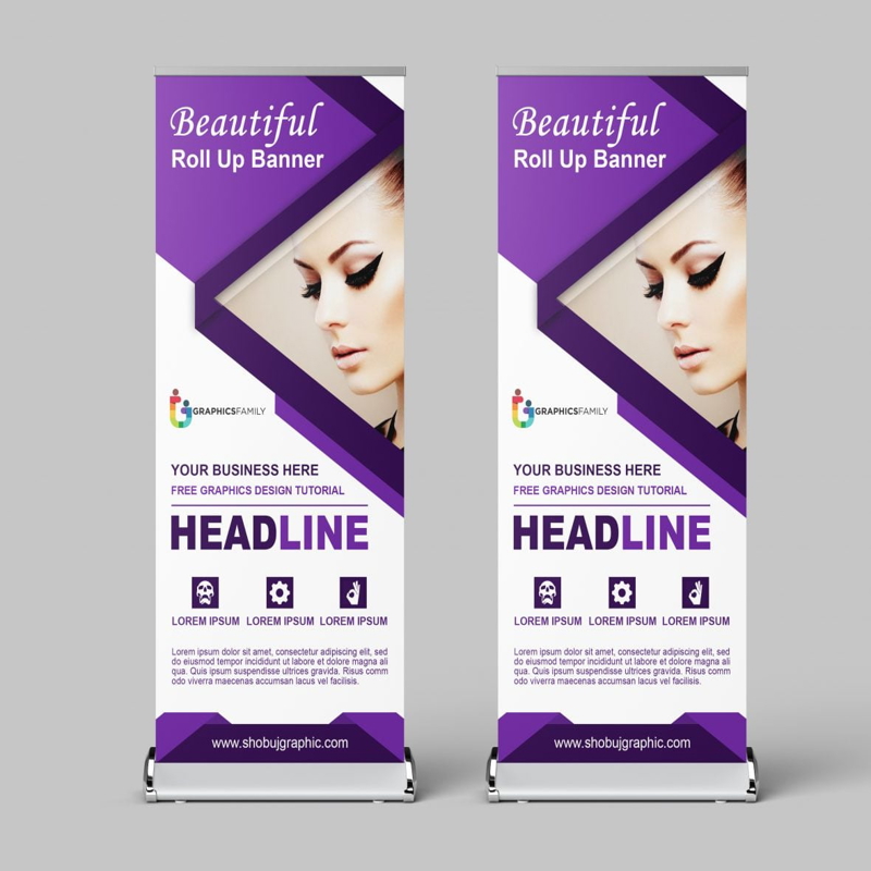 فایل قالب طراحی بنر رول آپ فتوشاپ سالن زیبایی - Photoshop Beauty Salon Roll Up Banner Design Template