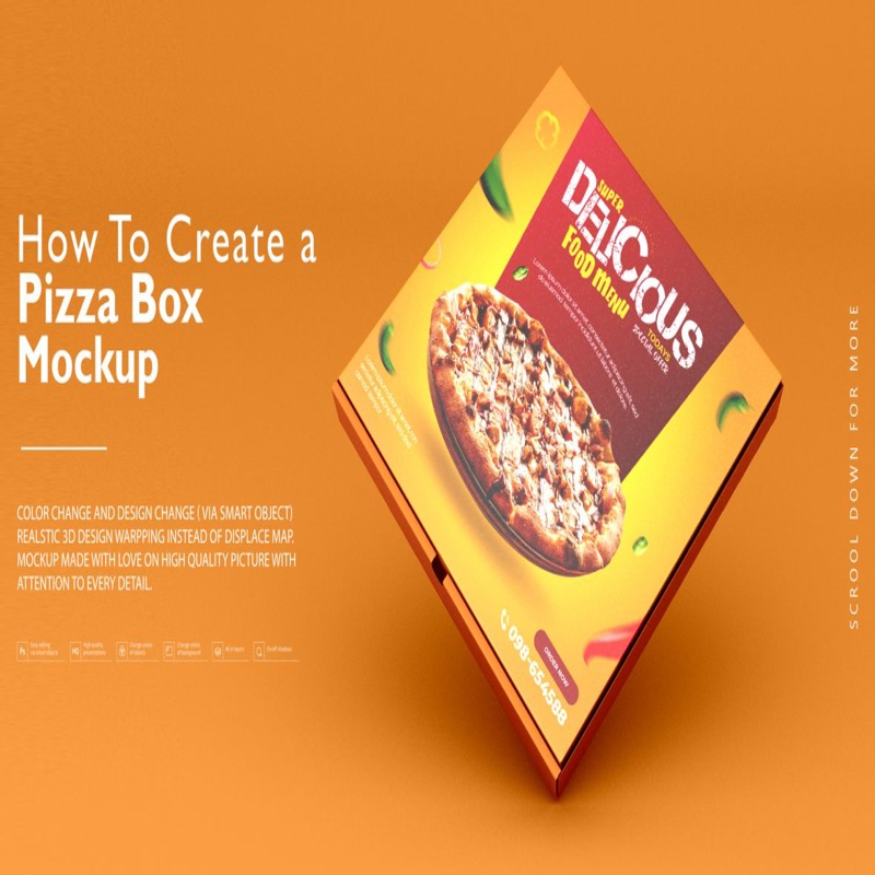 فایل موکاپ PSD جعبه پیتزا - Pizza Box PSD Mockup