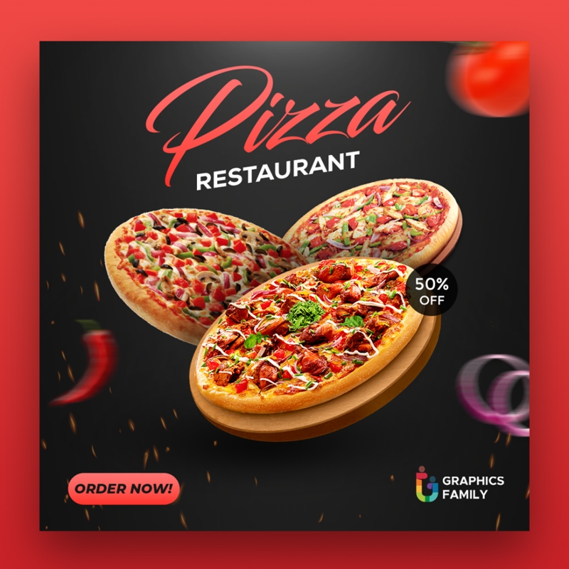 فایل الگوی پست رسانه اجتماعی رستوران پیتزا - Pizza Restaurant Social Media Post Template