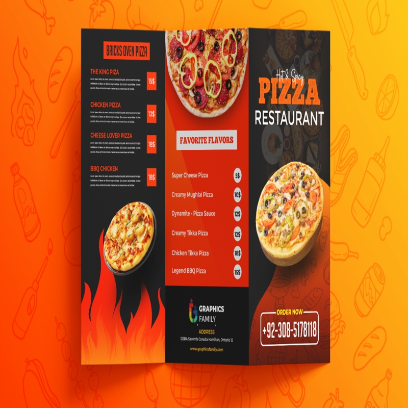 فایل طراحی سه‌گانه رستوران پیتزا - Pizza Restaurant TriFold Design