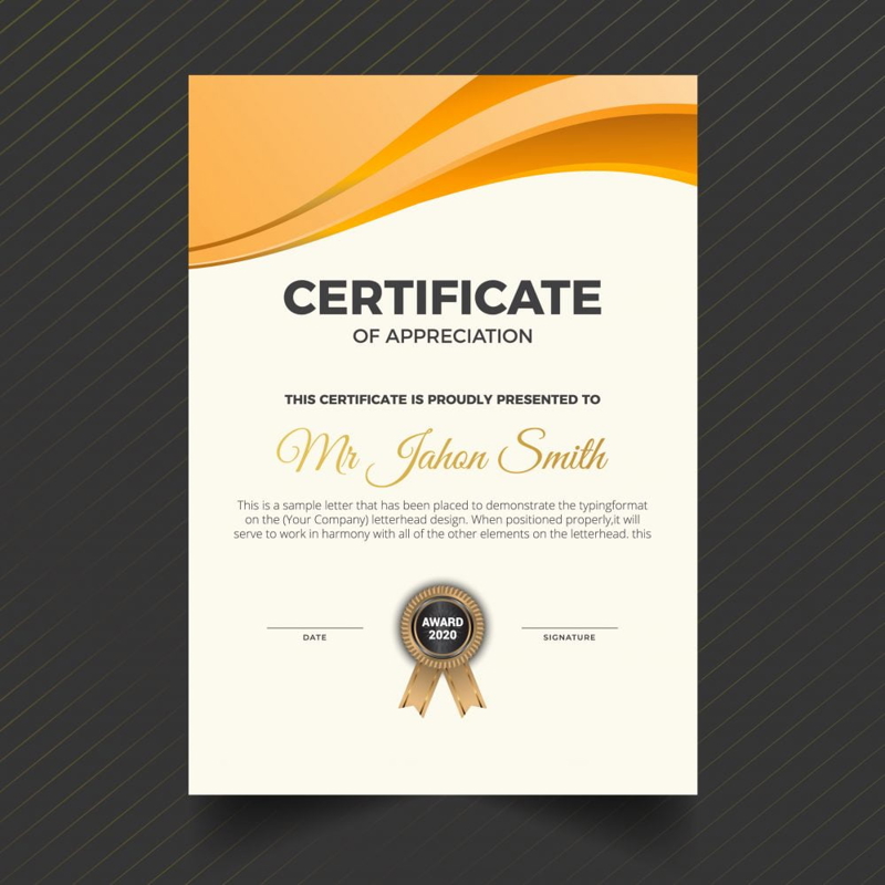 فایل گواهی نارنجی عمودی پرتره - Portrait Vertical Orange Certificate