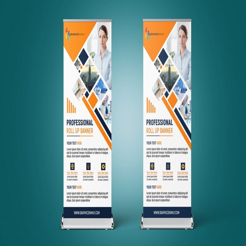 فایل الگوی طراحی بنر رول آپ تبلیغاتی حرفه ای برای کسب و کار - Professional Business Promotion Roll up Banner Design Template