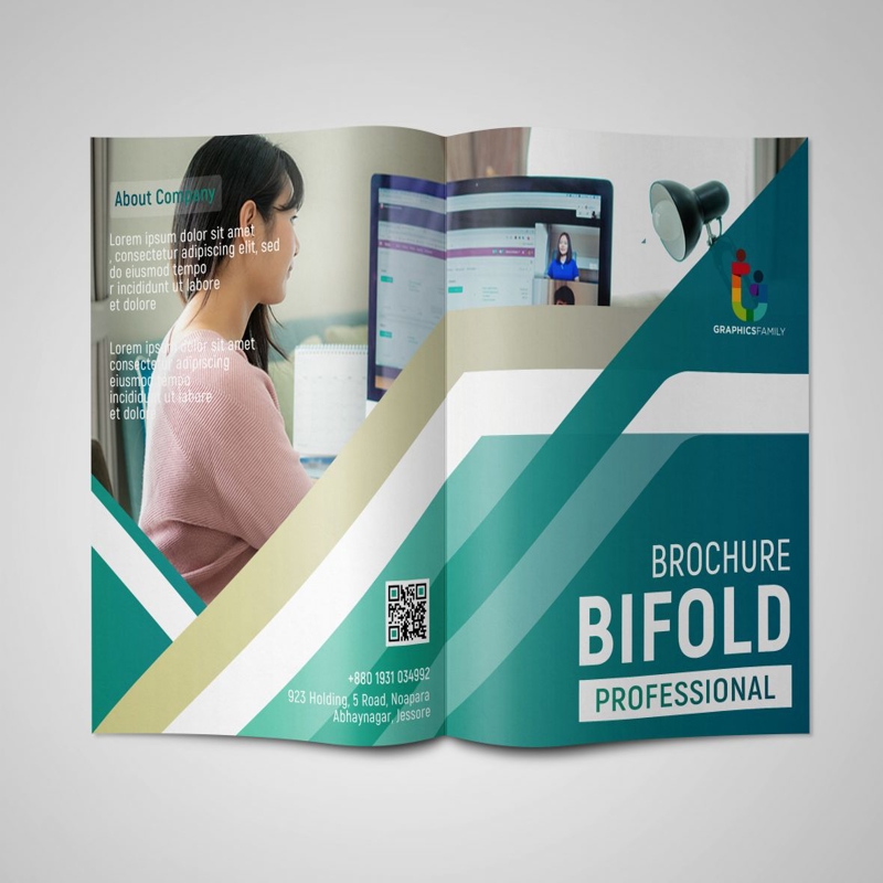 فایل قالب فتوشاپ طراحی بروشور دو لت شرکتی حرفه‌ای - Professional Company Bi Fold Brochure Design Photoshop Template