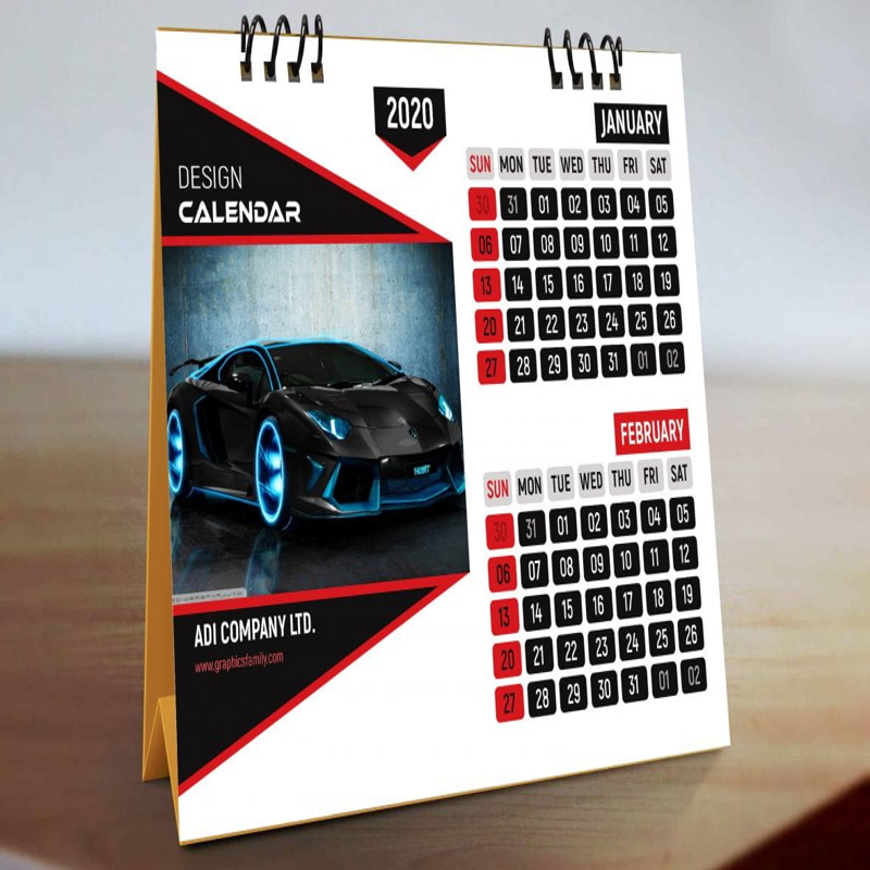 فایل سورس تقویم رومیزی حرفه‌ای به رنگ مشکی و قرمز (PSD) - Professional Desk Calendar in Black and Red PSD Source