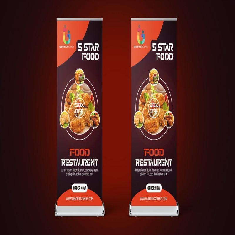 فایل طراحی بنر رول آپ حرفه ای غذا در قالب فتوشاپ - Professional Food Roll Up Banner Design in Photoshop Template
