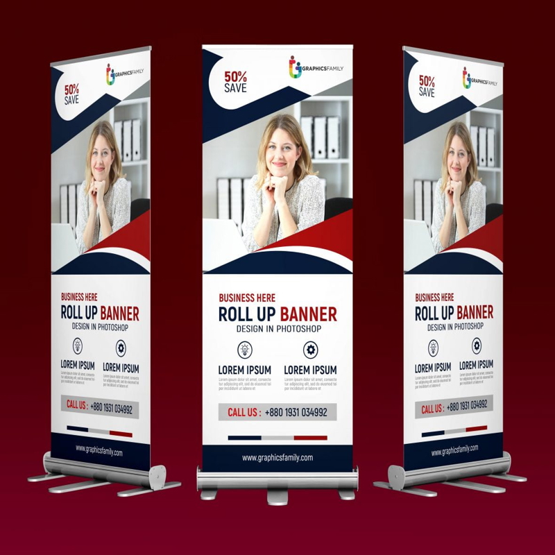 فایل طرح بنر استند رول آپ حرفه ای PSD - Professional roll up stand banner template design PSD