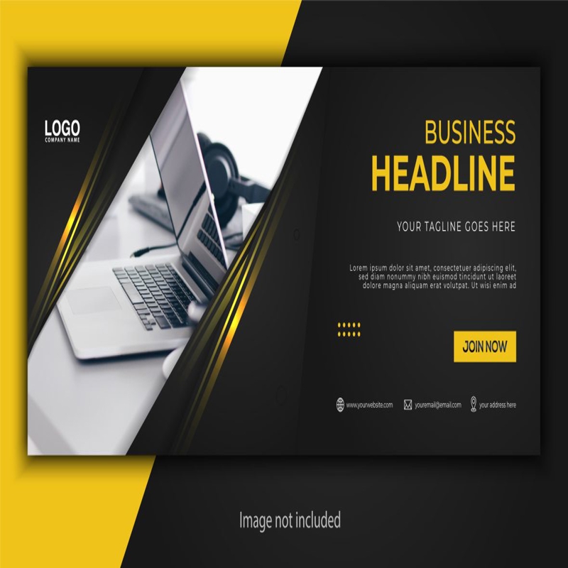 فایل بنر حرفه‌ای وب‌سایت با اشکال زرد - Professional website banner with yellow shapes