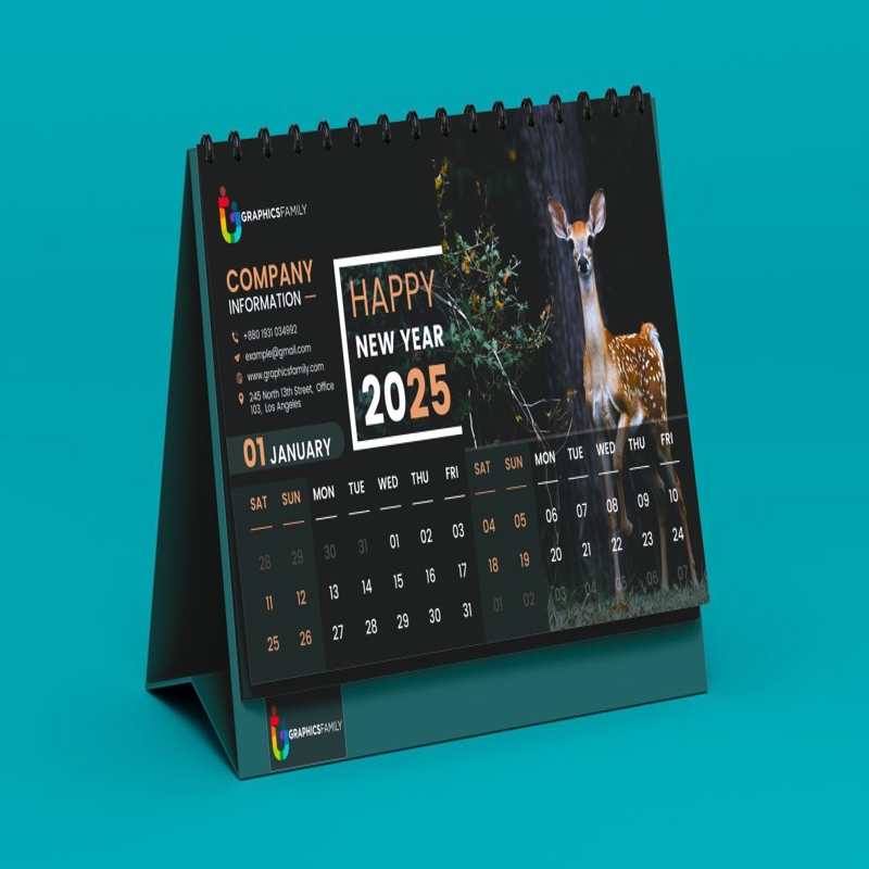 فایل قالب طراحی تقویم رومیزی حرفه‌ای تیره PSD - PSD Professional Dark Desk Calendar Design Template