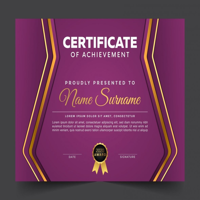 فایل طراحی گواهینامه مدرن بنفش - Purple Modern Certificate Design