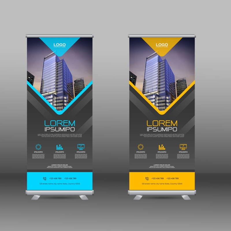 فایل طرح رول آپ آبی و زرد املاک و مستغلات - Real Estate Blue and Yellow Roll Up Template Design