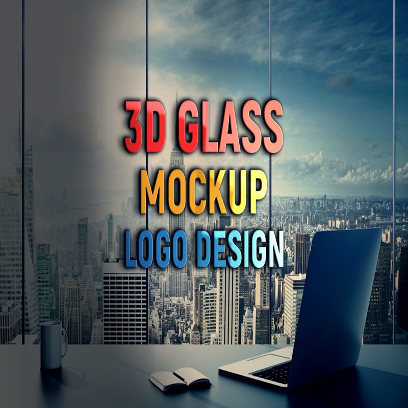 فایل موکاپ لوگو سه بعدی واقع گرایانه روی شیشه شفاف - Realistic 3D Logo Mockup on Transparent Glass