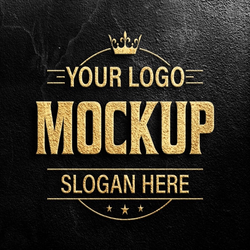 فایل موکاپ لوگو مشکی و طلایی واقع‌گرایانه - Realistic Black and Golden Logo Mockup