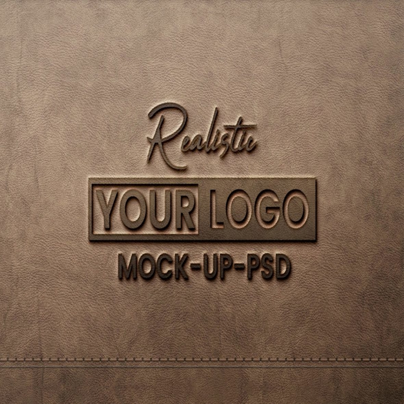 فایل موکاپ لوگو چرم پرس شده واقع گرایانه - Realistic Leather Pressed Logo Mockup