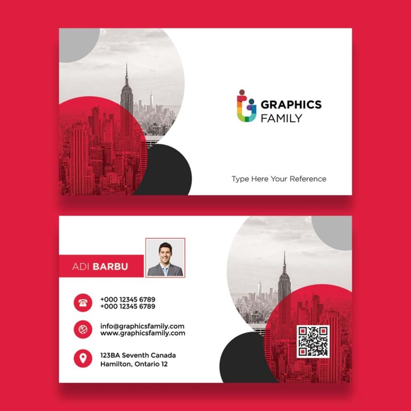 فایل طرح کارت ویزیت قرمز با دایره‌ها و پس‌زمینه سفید - Red Business Card Design with Circles and White Background
