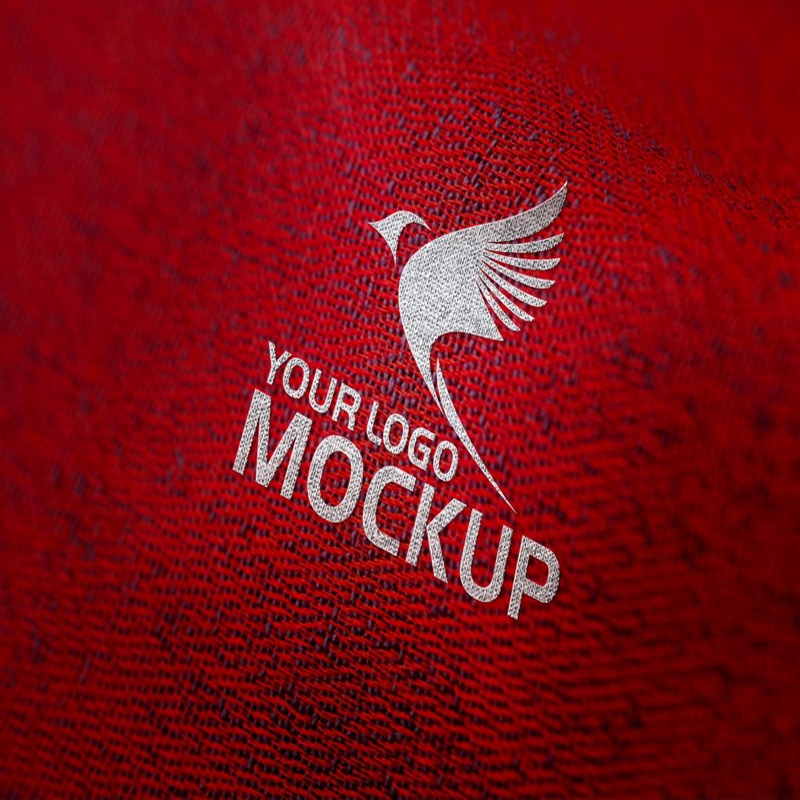 فایل موکاپ لوگو پارچه قرمز - Red Fabric Logo Mockup