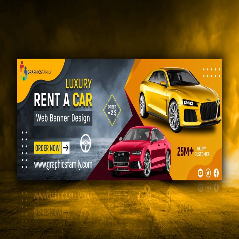 فایل طراحی بنر وب حرفه ای اجاره خودرو - Rent a Car Professional Web Banner Design