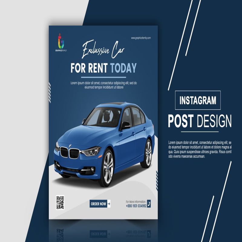 فایل طراحی پست اینستاگرام شبکه های اجتماعی اجاره خودرو - Rent Car Social Media Instagram Post Design