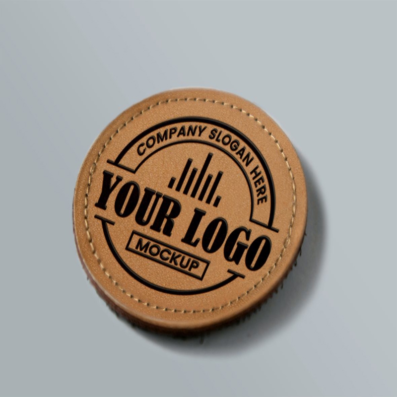 فایل موکاپ لوگو چرم گرد - Round Leather Logo Mockup
