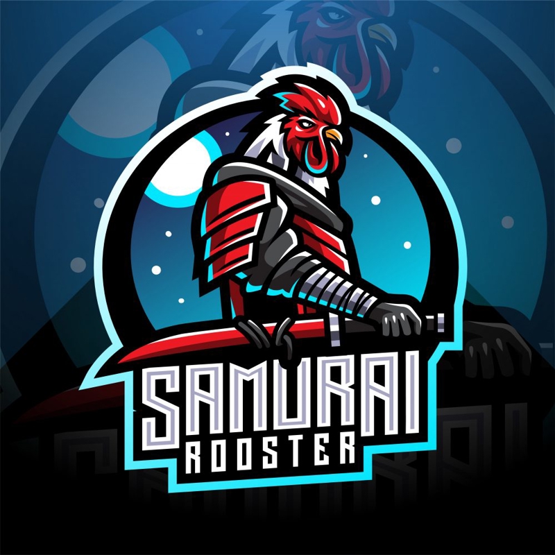 فایل الگوی لوگوی طلسم ورزش‌های الکترونیکی خروس سامورایی - Samurai Rooster Esports Mascot Logo Template