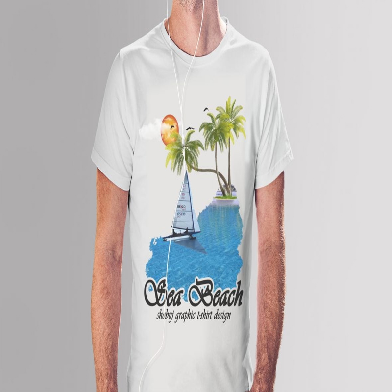 فایل طرح تی شرت ساحل دریا PSD - Sea Beach T-shirt Design PSD