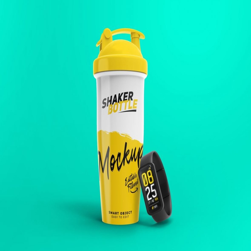فایل ماکت بطری شیکر با فیت بند - Shaker Bottle Mockup with Fit Band