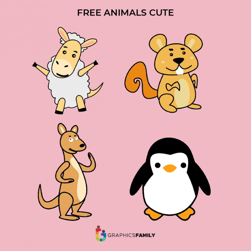 فایل طرح وکتور حیوانات بامزه گوسفند، موش، پنگوئن، کانگورو - Sheep, Mouse, Penguin, Kangaroo Vectors Animals Cute Design