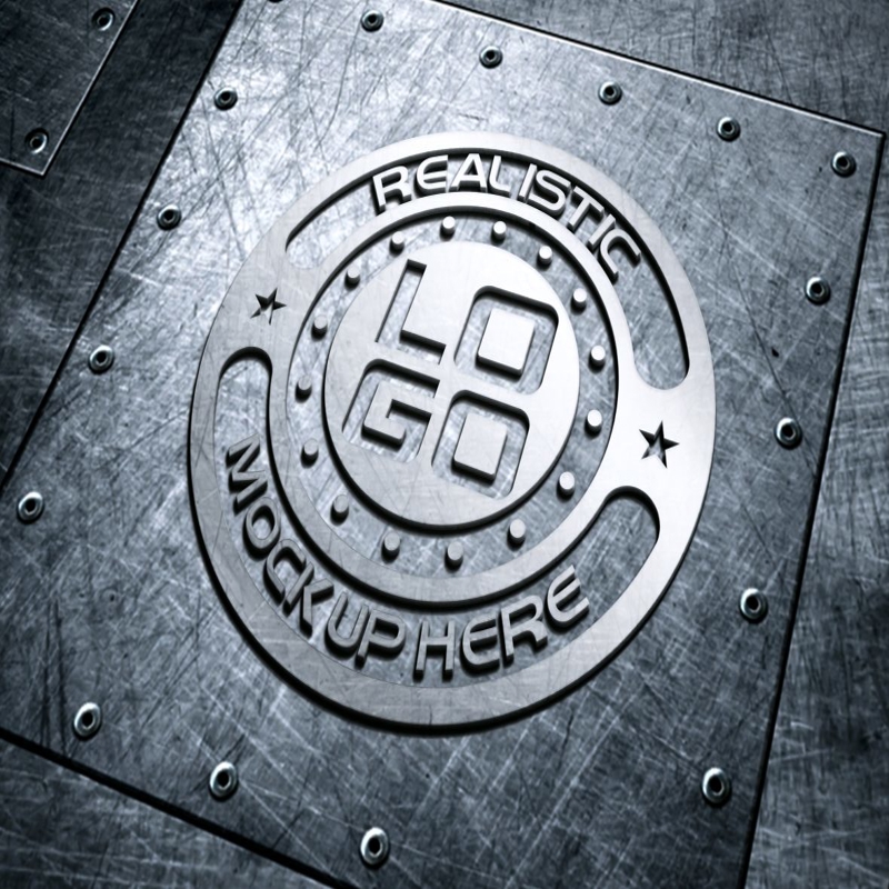 فایل موکاپ لوگوی نقره‌ای روی بافت پس‌زمینه فولادی - Silver Logo Mockup on Steel Background Texture