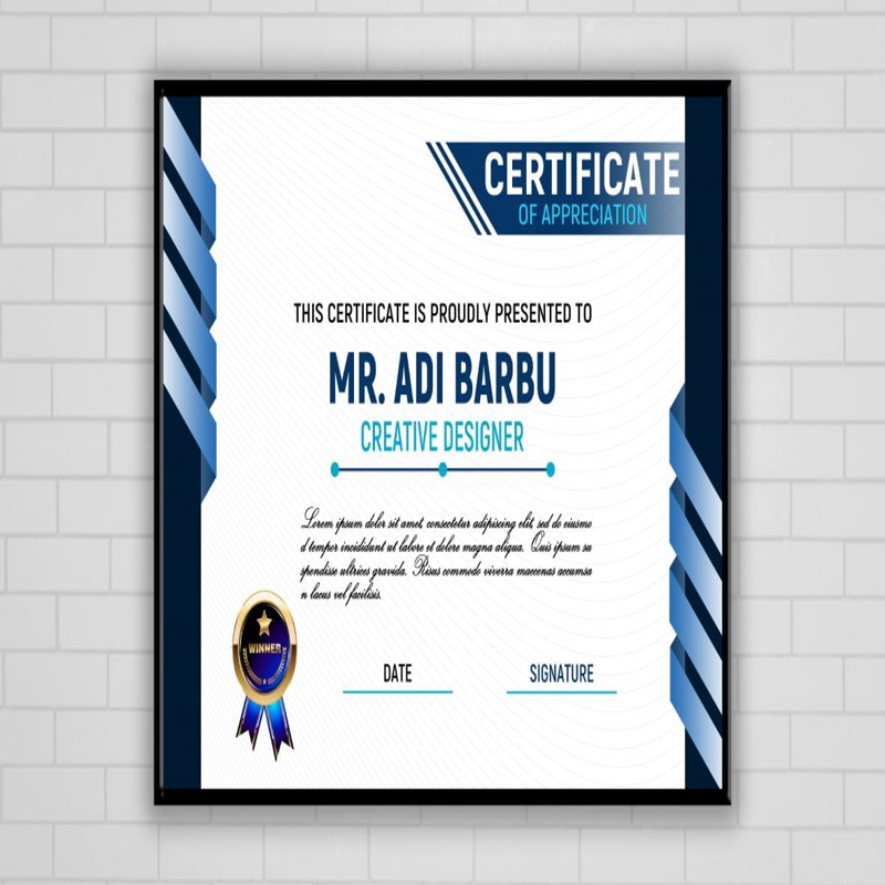 فایل طرح گواهی ساده آبی و سفید - Simple Blue and White Certificate Design