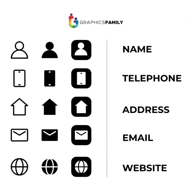 فایل مجموعه آیکون‌های ساده برای طراحی کارت ویزیت - Simple Icons Collection for Business Card Design