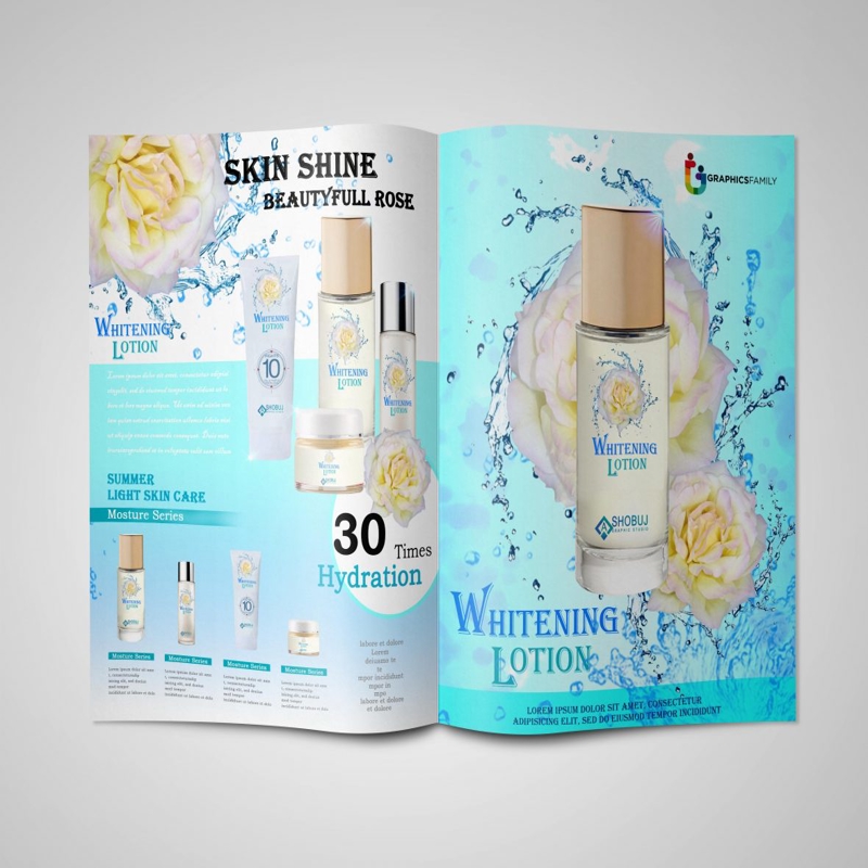 فایل قالب PSD بروشور دو لت مراقبت از پوست لوسیون - Skin Care Lotion PSD Bi Fold Brochure Template