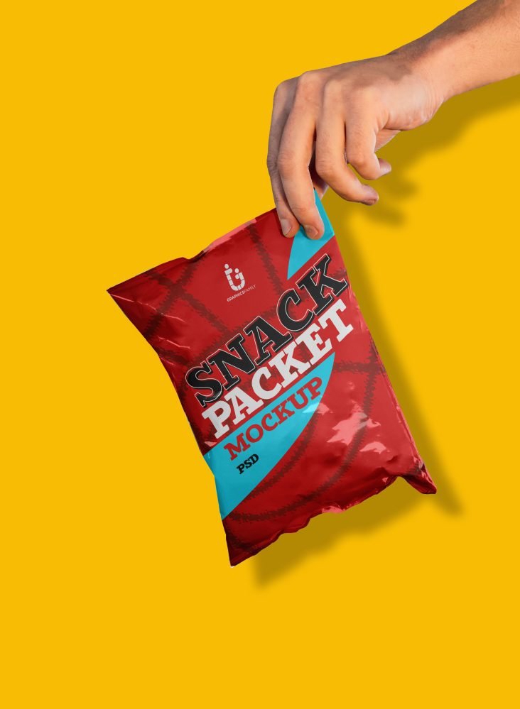 فایل ماکت طراحی بسته تنقلات - Snack Packet Design Mockup