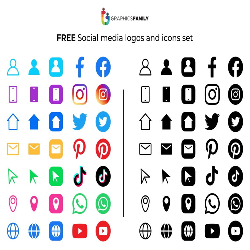 فایل مجموعه لوگوها و آیکون‌های رسانه‌های اجتماعی - Social media logos and icons set