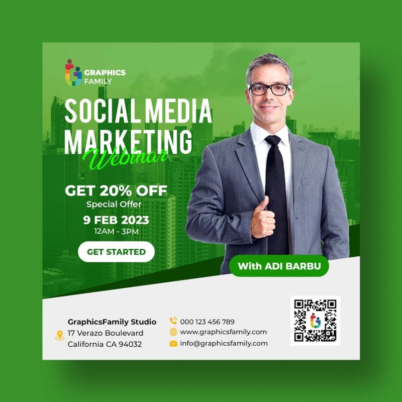 فایل الگوی طراحی پست وبینار بازاریابی رسانه‌های اجتماعی - Social Media Marketing Webinar Post Design Template