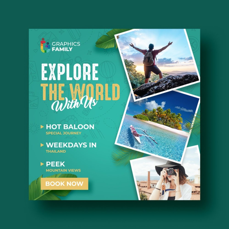 فایل طراحی پست شبکه‌های اجتماعی برای آژانس مسافرتی - Social Media Post Design For Travel Agency