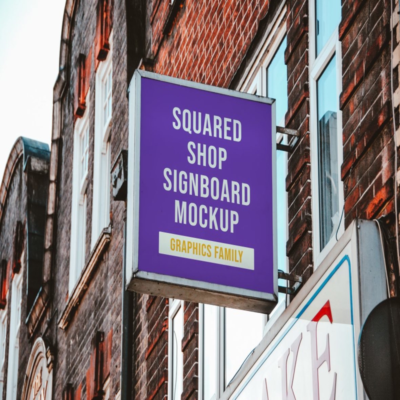 فایل موکاپ تابلو مغازه مربعی شکل - Squared shop signboard mockup