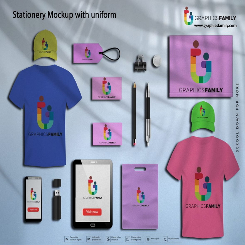 فایل موکاپ لوازم التحریر با یونیفرم - Stationery Mockup with Uniform