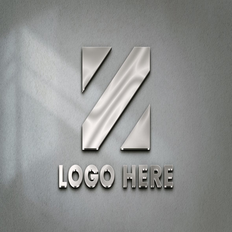 فایل موکاپ لوگو با افکت استیل روی دیوار سفید - Steel Effect Logo Mockup on White Wall