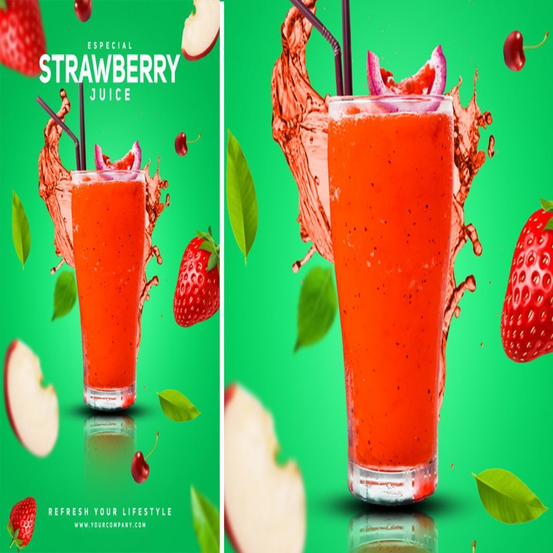 فایل طراحی پوستر آب توت فرنگی - Strawberry juice poster design