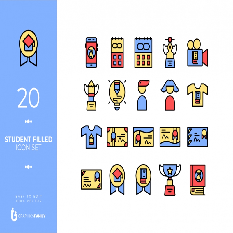 فایل مجموعه آیکون‌های دانشجویی - Student Filled Icon Set