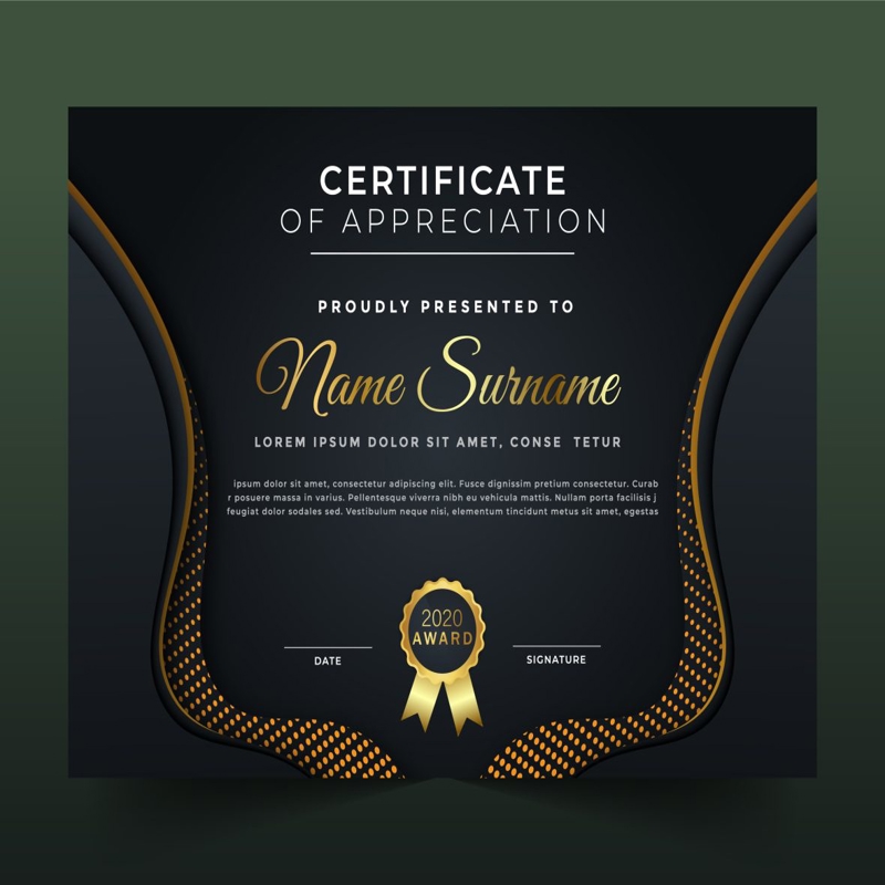 فایل الگوی گواهی شیک تیره با طراحی خطوط طلایی - Stylish Dark Certificate Template with Golden Lines Design