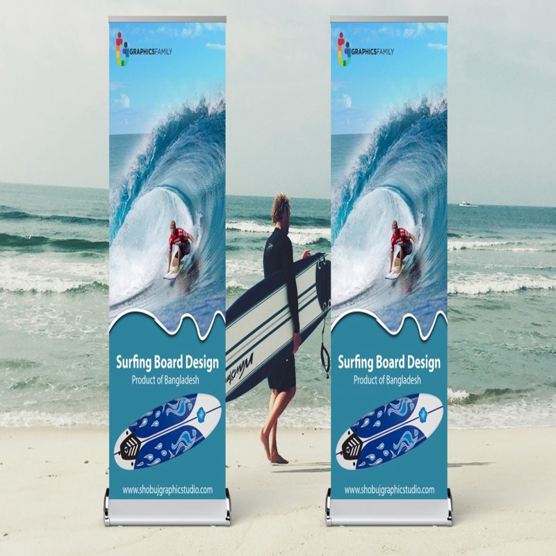 فایل الگوی بنر رول آپ تخته موج سواری - Surfing Board Roll Up Banner Template