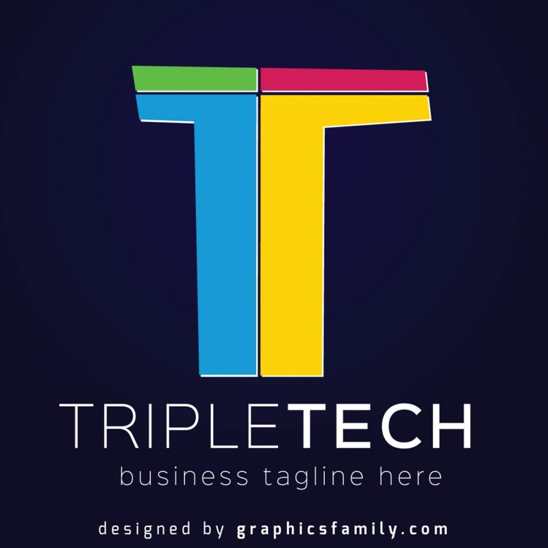 فایل طراحی لوگو حرف T - TripleTech - T Letter Logo Design – TripleTech
